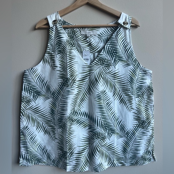 LOFT Tops - LOFT Linen Blend Palm Leaf Print Loose V-Neck Tank Size L NWT